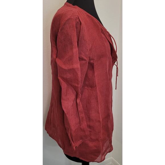 Eileen Fisher Linen Gauze Boxy Tie Front Top & Camisole Set M/S Coral Red - Picture 2 of 9